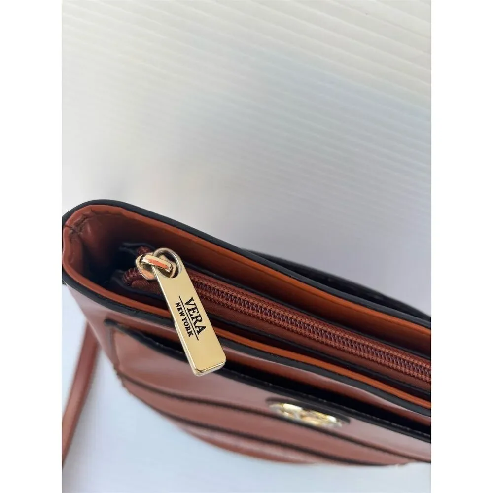 Vera Wang New York Women's Brown Crossbody Purse Adjustable Strap‎ Casual